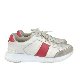 Isaia Amalfi 02 Mens 9.5 White Leather Red Stripe Luxury Sneakers‎ Made Italy